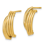 14K Polished and Grooved J-Hoop Post Earrings