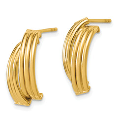 14K Polished and Grooved J-Hoop Post Earrings