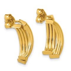 14K Polished and Grooved J-Hoop Post Earrings