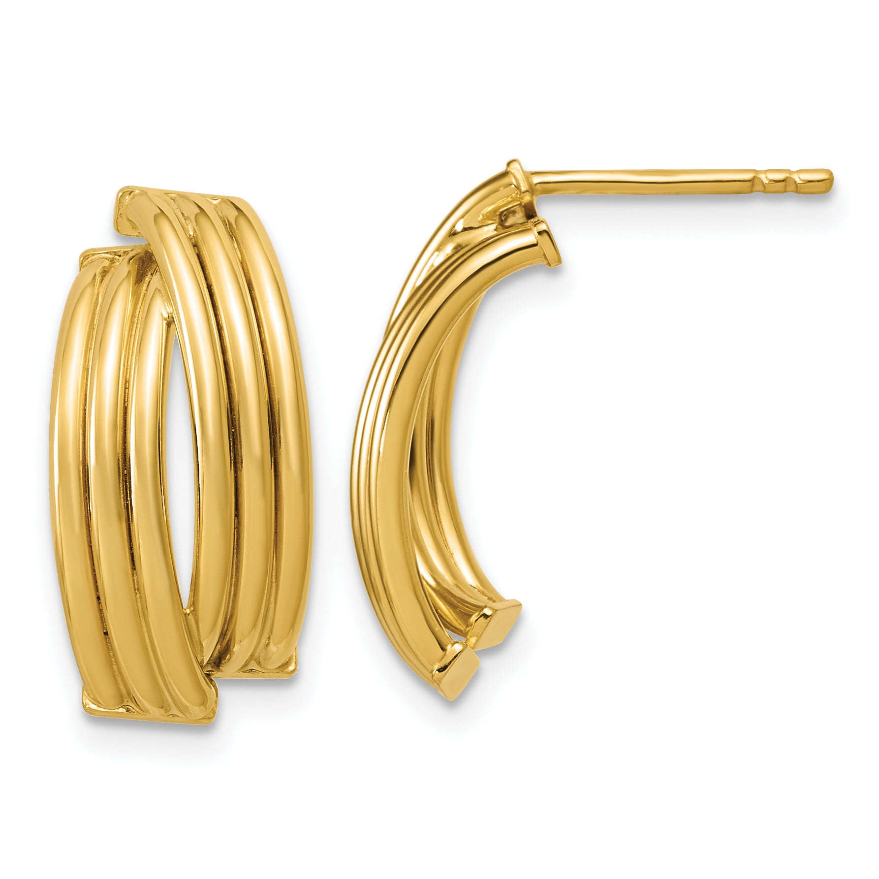 14K Polished and Grooved J-Hoop Post Earrings