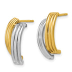 14K w/Wht RH-plating Polished/Grooved J-Hoop Post Earrings