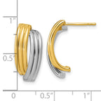 14K w/Wht RH-plating Polished/Grooved J-Hoop Post Earrings