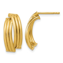 14K Polished and Grooved J-Hoop Post Earrings