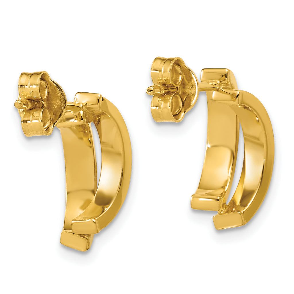 14K Polished and Diamond-cut crisscross J-Hoop Earrings