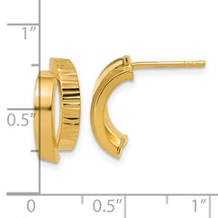 14K Polished and Diamond-cut crisscross J-Hoop Earrings