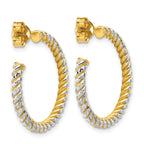 14K w/Rhodium Polished and Diamond-cut J-Hoop Earrings