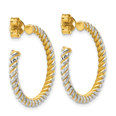 14K w/Rhodium Polished and Diamond-cut J-Hoop Earrings