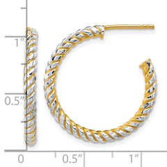 14K w/Rhodium Polished and Diamond-cut J-Hoop Earrings