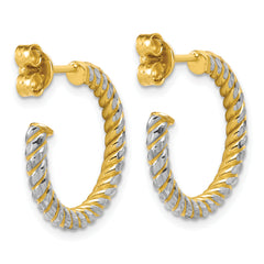 14K w/Rhodium Polished and Diamond-cut J-Hoop Earrings