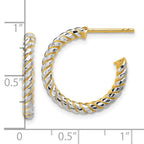 14K w/Rhodium Polished and Diamond-cut J-Hoop Earrings