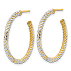 14K w/Rhodium Polished and Diamond-cut J-Hoop Earrings