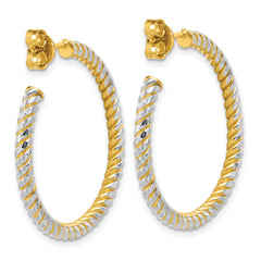 14K w/Rhodium Polished and Diamond-cut J-Hoop Earrings