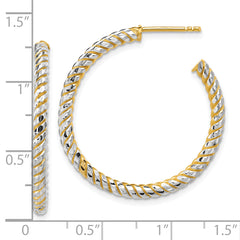 14K w/Rhodium Polished and Diamond-cut J-Hoop Earrings