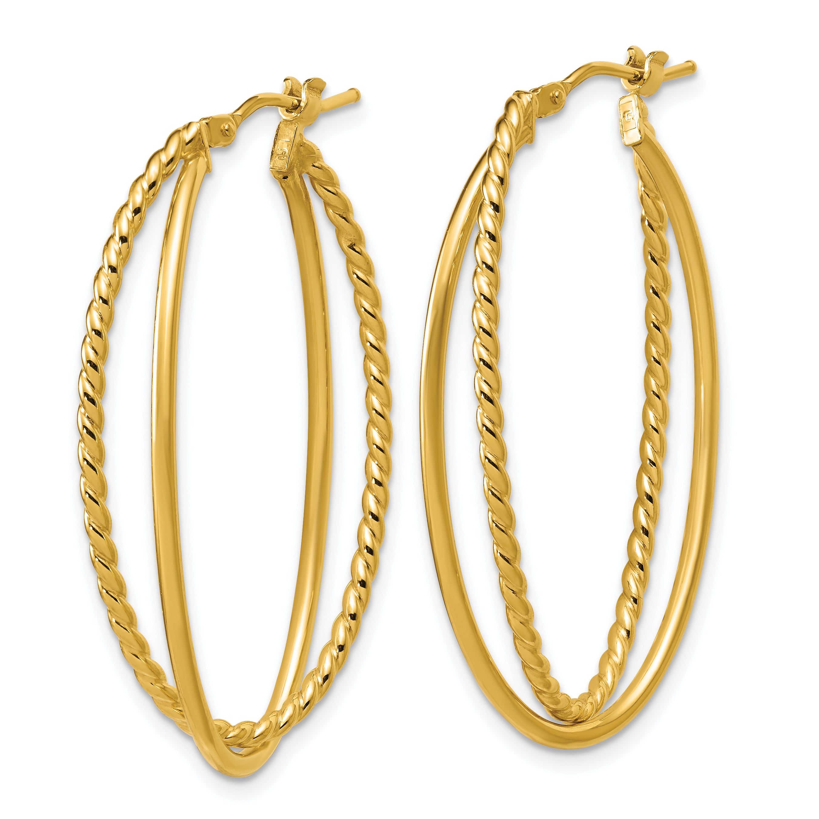 14K Polished and Twisted Criss-cross Oval Hoop Earrings