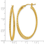 14K Polished and Twisted Criss-cross Oval Hoop Earrings