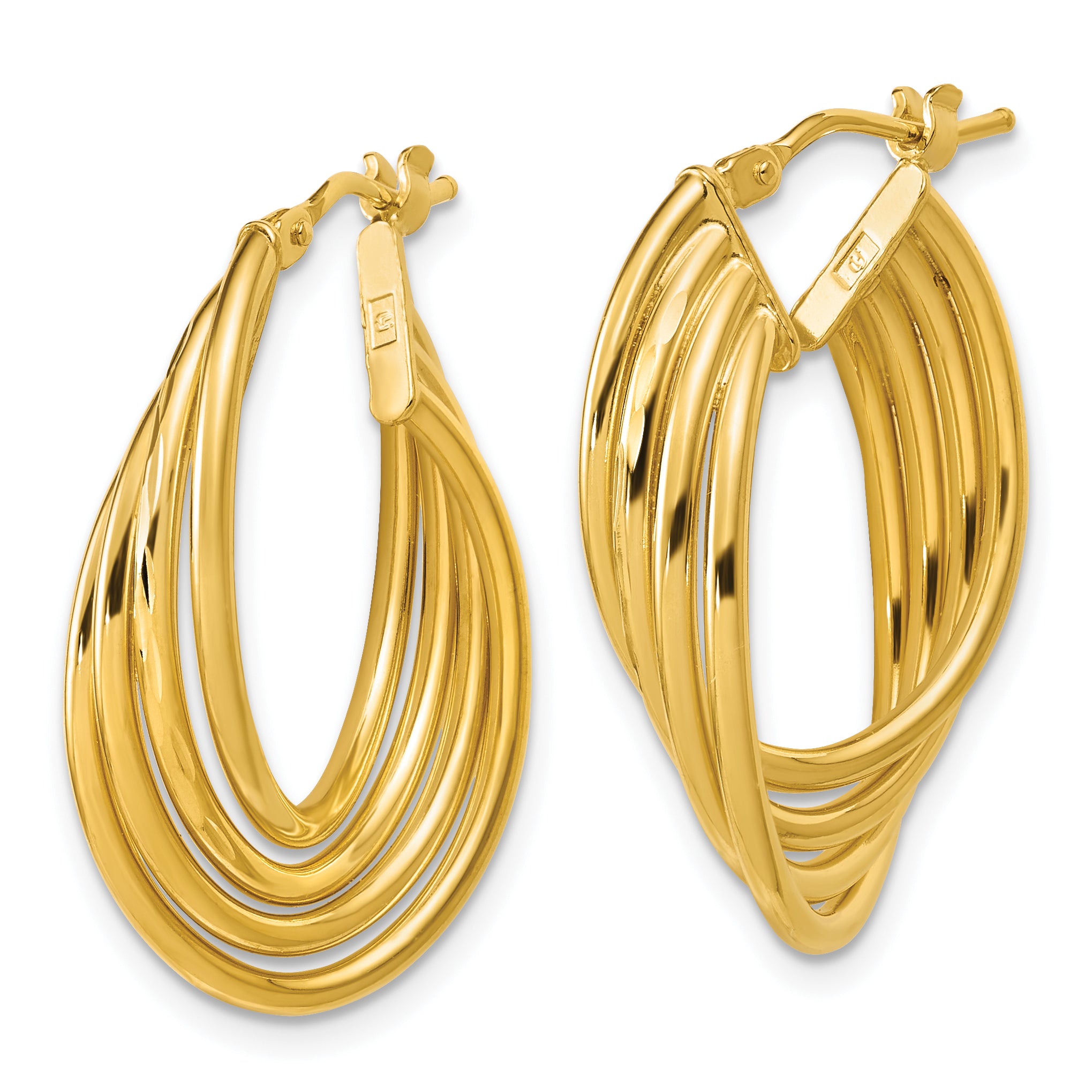 14K Polished and Diamond-cut 4-row Intertwined Hoop Earrings