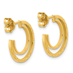 14K Polished and Diamond-cut 2-row J-Hoop Post Earrings