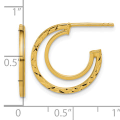 14K Polished and Diamond-cut 2-row J-Hoop Post Earrings