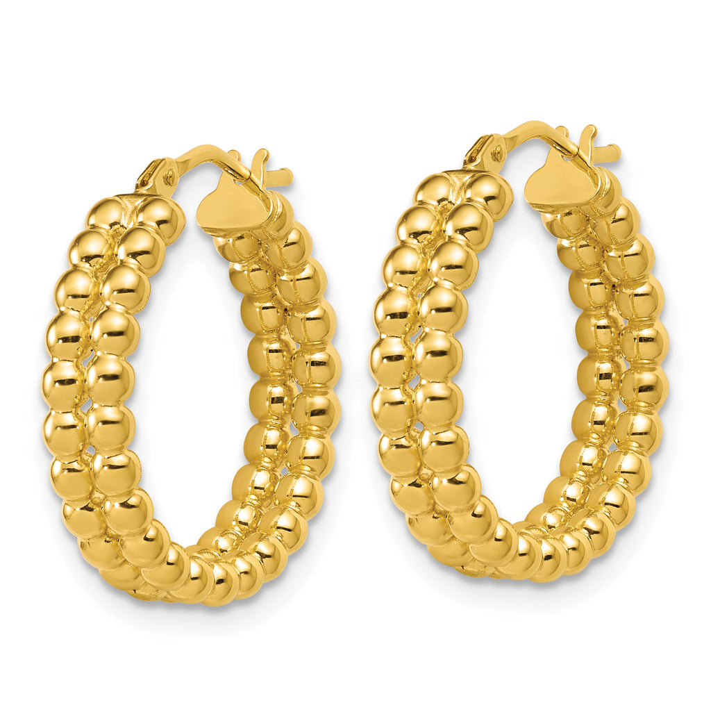 14K Polished Beaded 2-Row Round Hoop Earrings