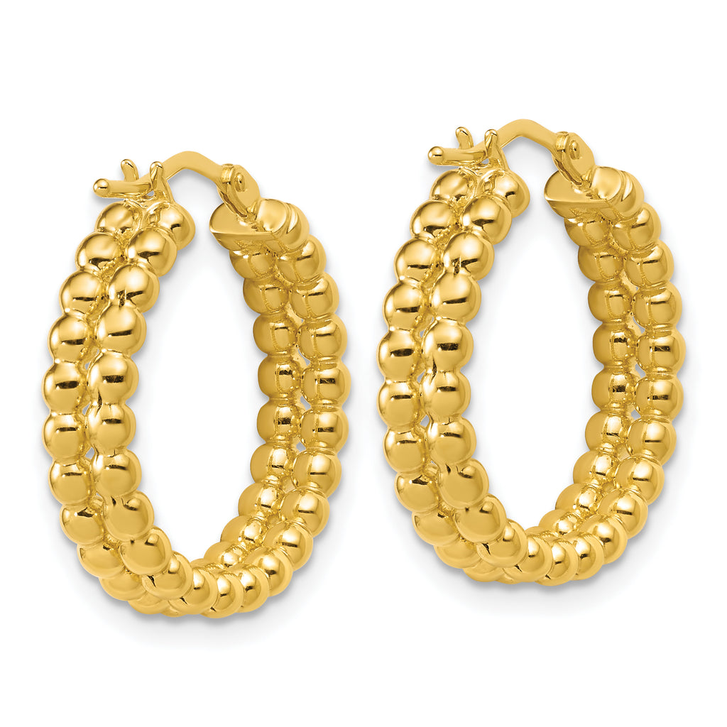 14K Polished Beaded 2-Row Round Hoop Earrings