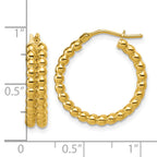 14K Polished Beaded 2-Row Round Hoop Earrings