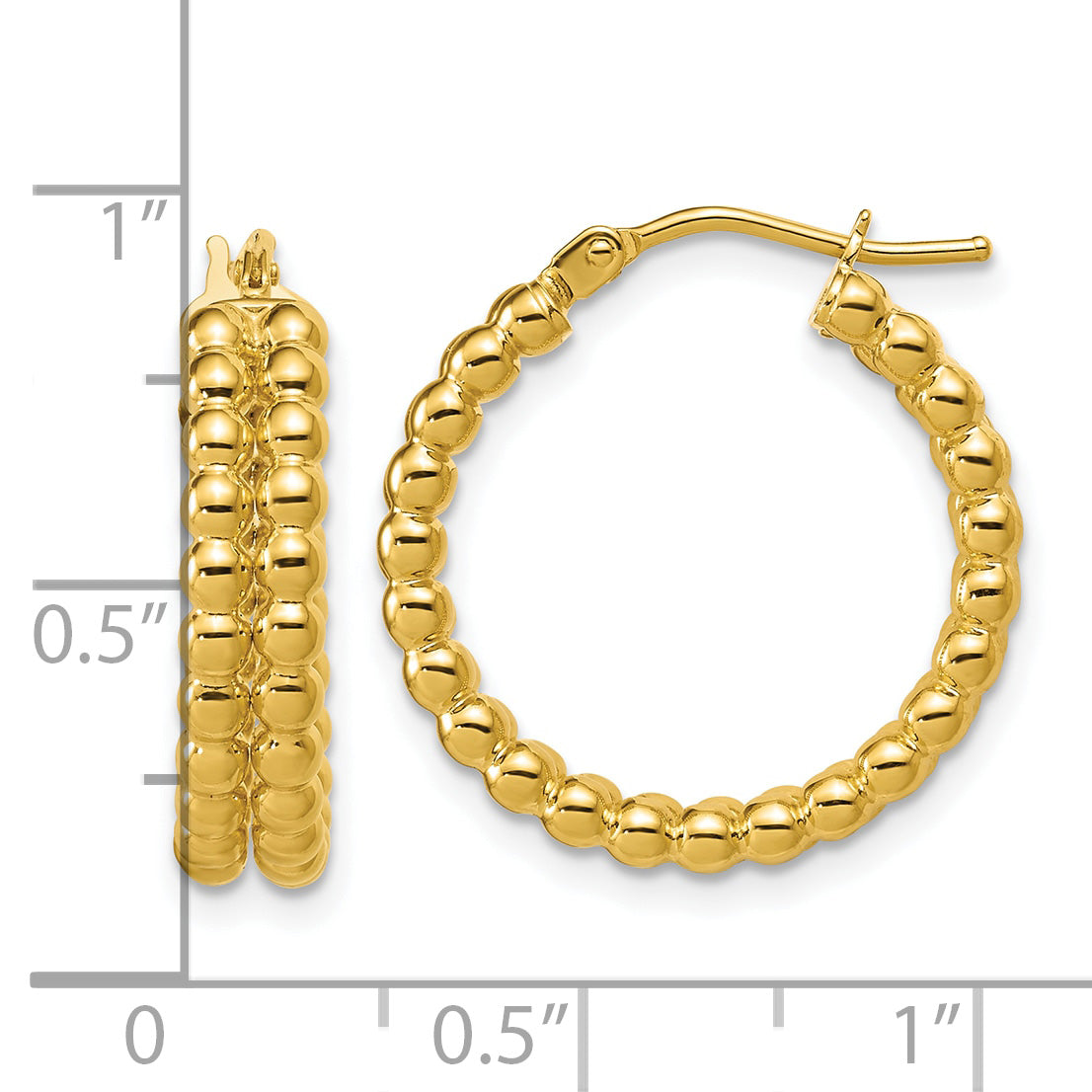 14K Polished Beaded 2-Row Round Hoop Earrings