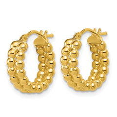 14K Polished Beaded 2-Row Round Hoop Earrings