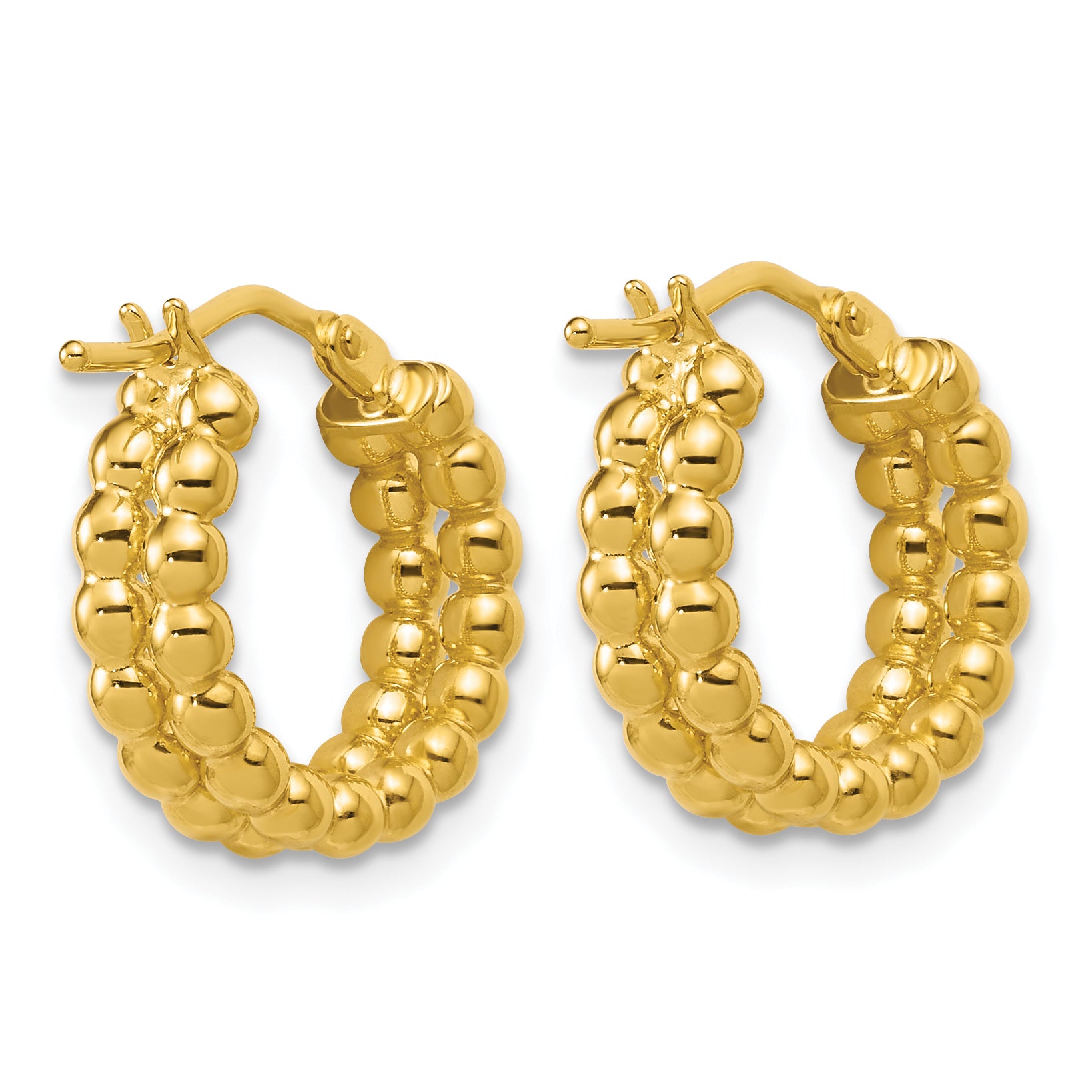 14K Polished Beaded 2-Row Round Hoop Earrings