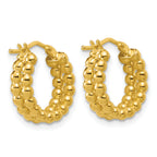 14K Polished Beaded 2-Row Round Hoop Earrings
