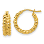 14K Polished Beaded 2-Row Round Hoop Earrings