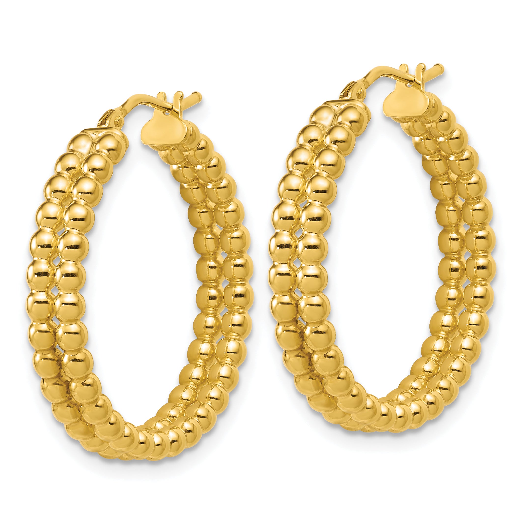 14K Polished Beaded 2-Row Round Hoop Earrings Secondary image