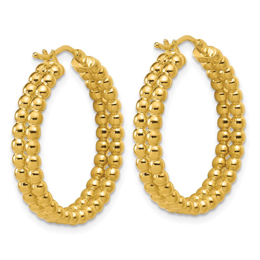 14K Polished Beaded 2-Row Round Hoop Earrings