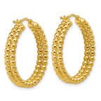 14K Polished Beaded 2-Row Round Hoop Earrings