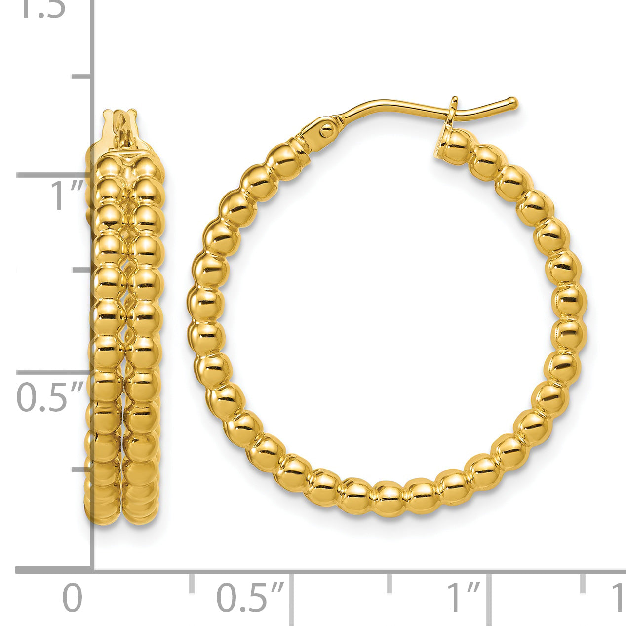 14K Polished Beaded 2-Row Round Hoop Earrings