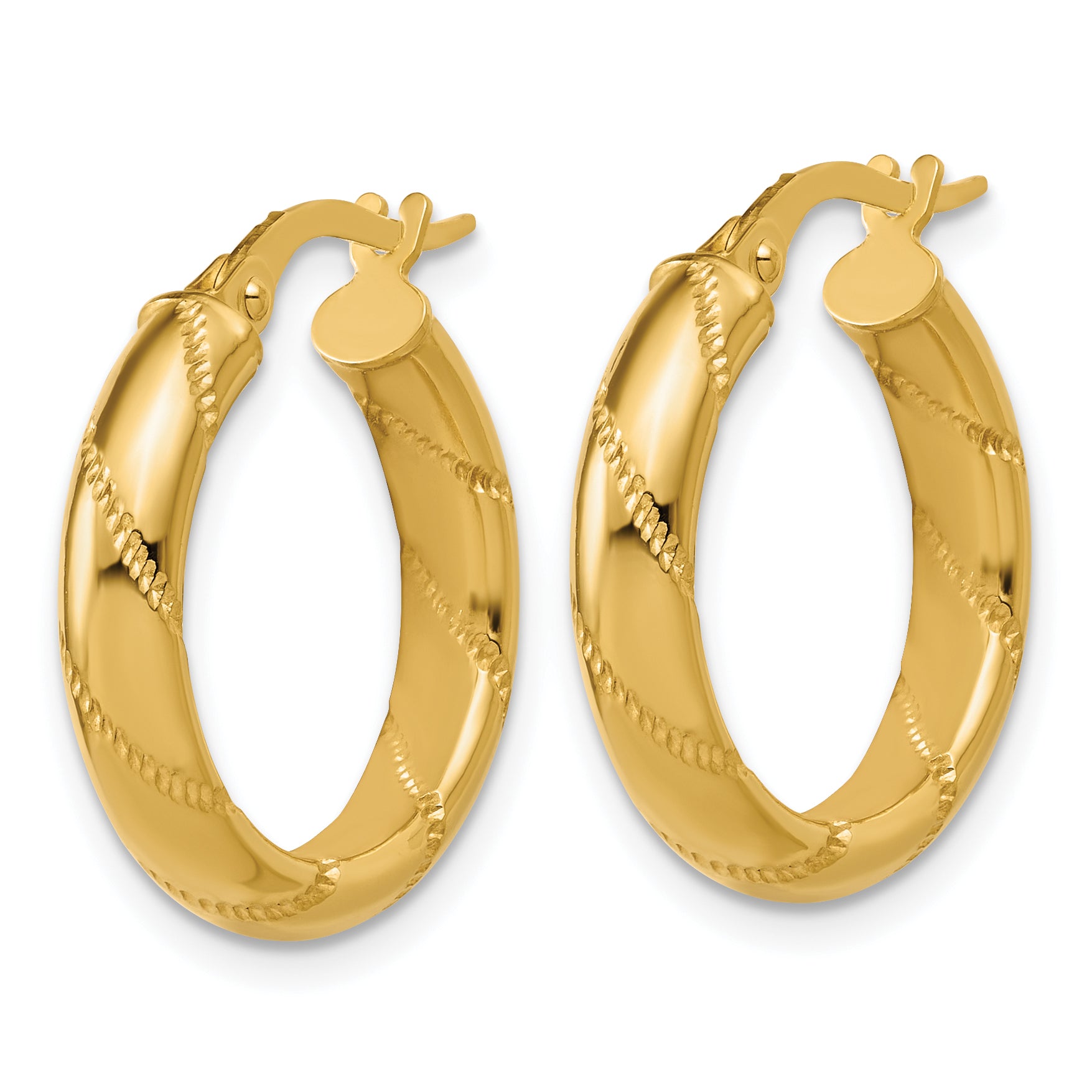 14K Polished and Textured Round Hoop Earrings Secondary image