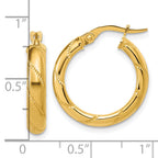 14K Polished and Textured Round Hoop Earrings