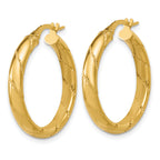 14K Polished and Textured Round Hoop Earrings