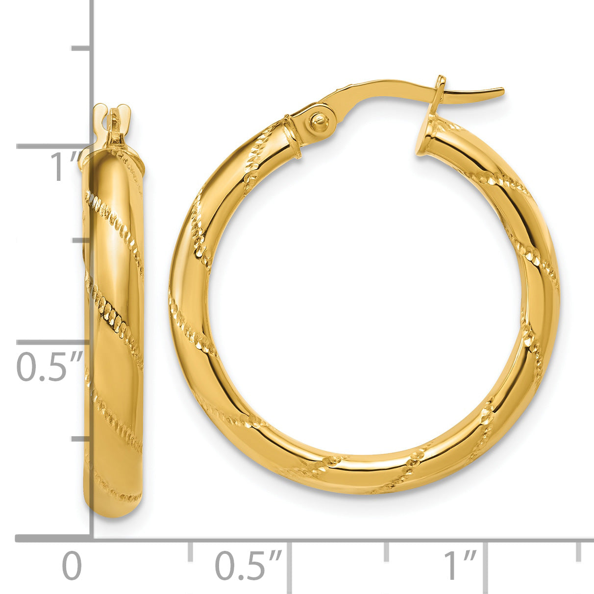 14K Polished and Textured Round Hoop Earrings