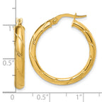 14K Polished and Textured Round Hoop Earrings