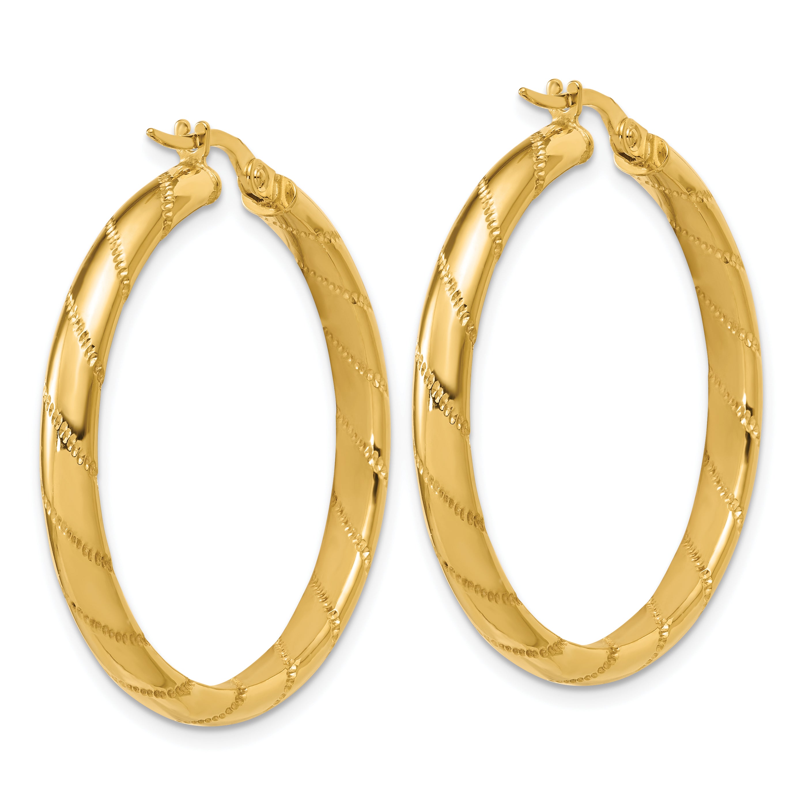 14K Polished and Textured Round Hoop Earrings Secondary image