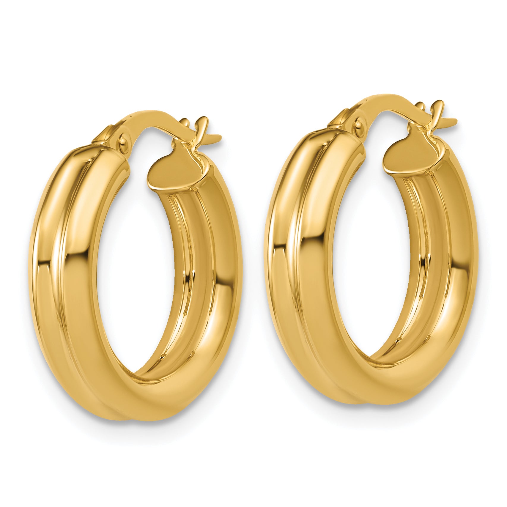 14K Polished and Grooved Round Hoop Earrings