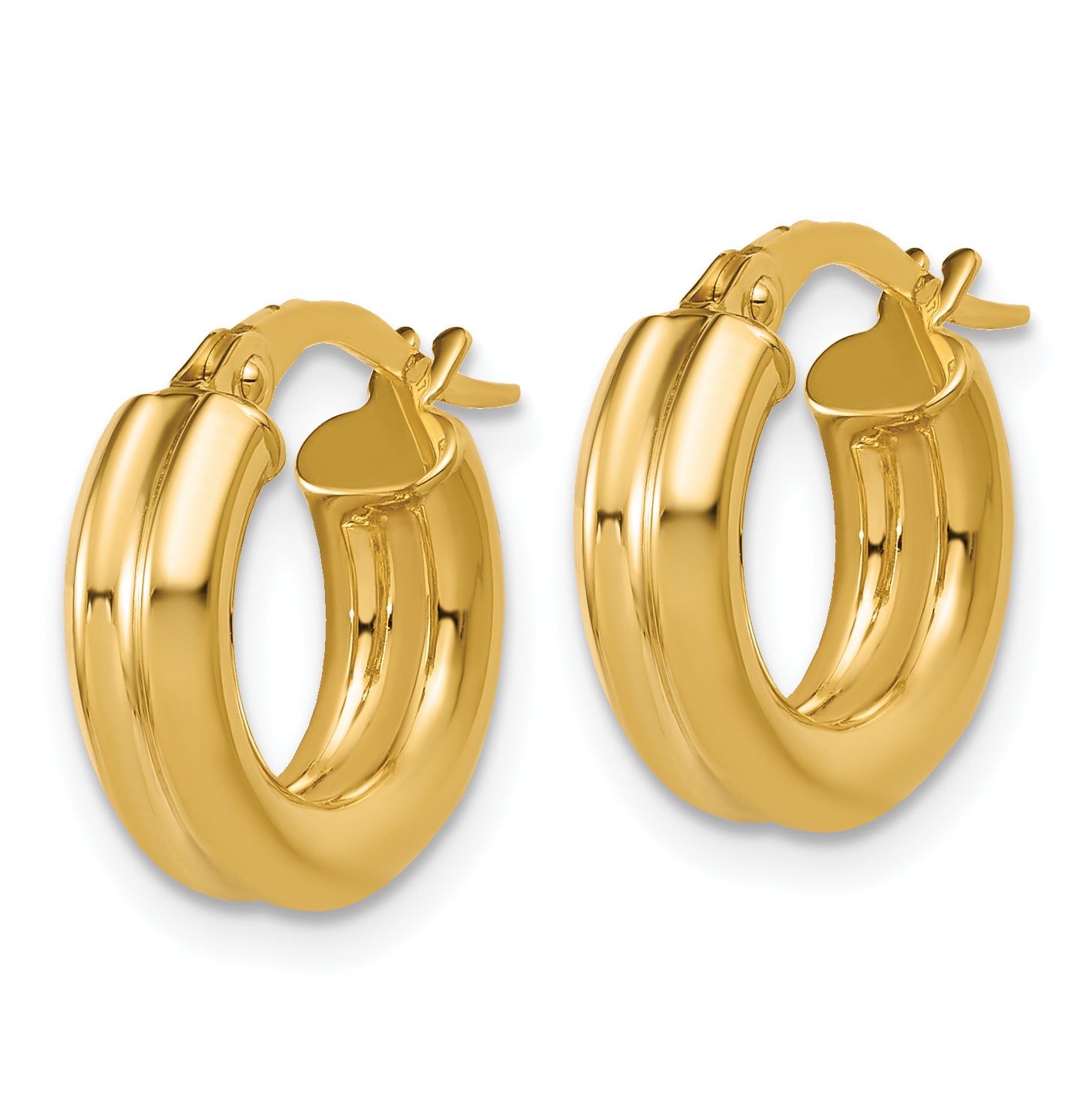 14K Polished and Grooved Round Hoop Earrings Secondary image
