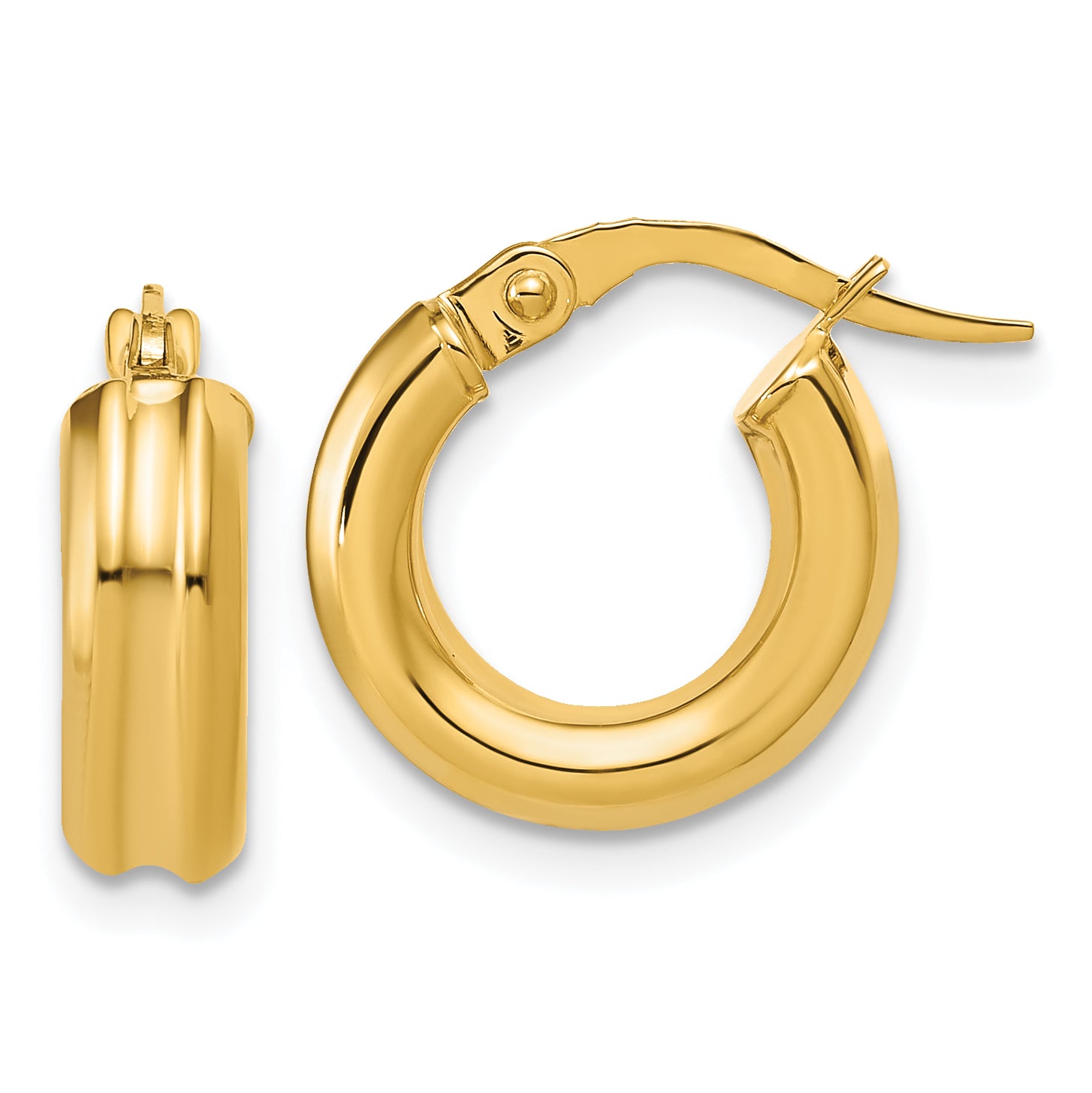14K Polished and Grooved Round Hoop Earrings Main image
