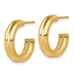14K Polished and Grooved J-Hoop Post Earrings