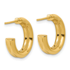14K Polished and Grooved J-Hoop Post Earrings
