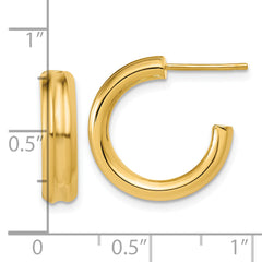14K Polished and Grooved J-Hoop Post Earrings