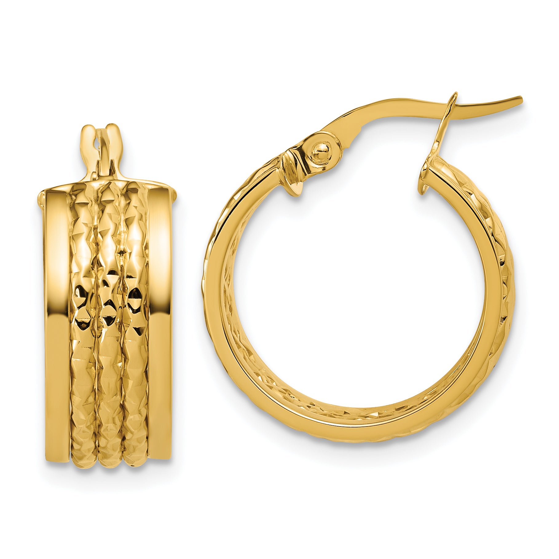 14K Polished and Diamond-cut Hoop Earrings Main image