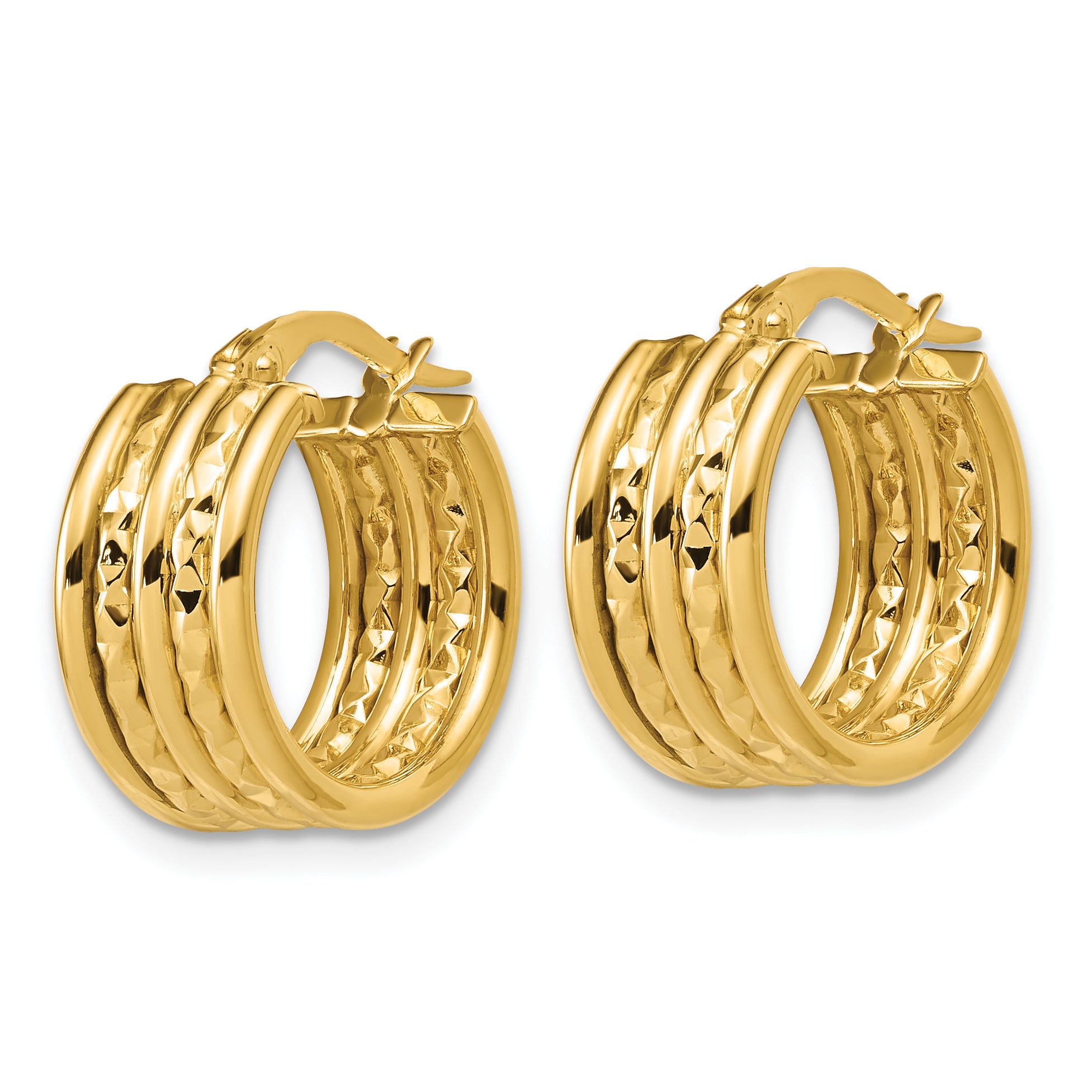 14K Polished and Diamond-cut Hoop Earrings Secondary image
