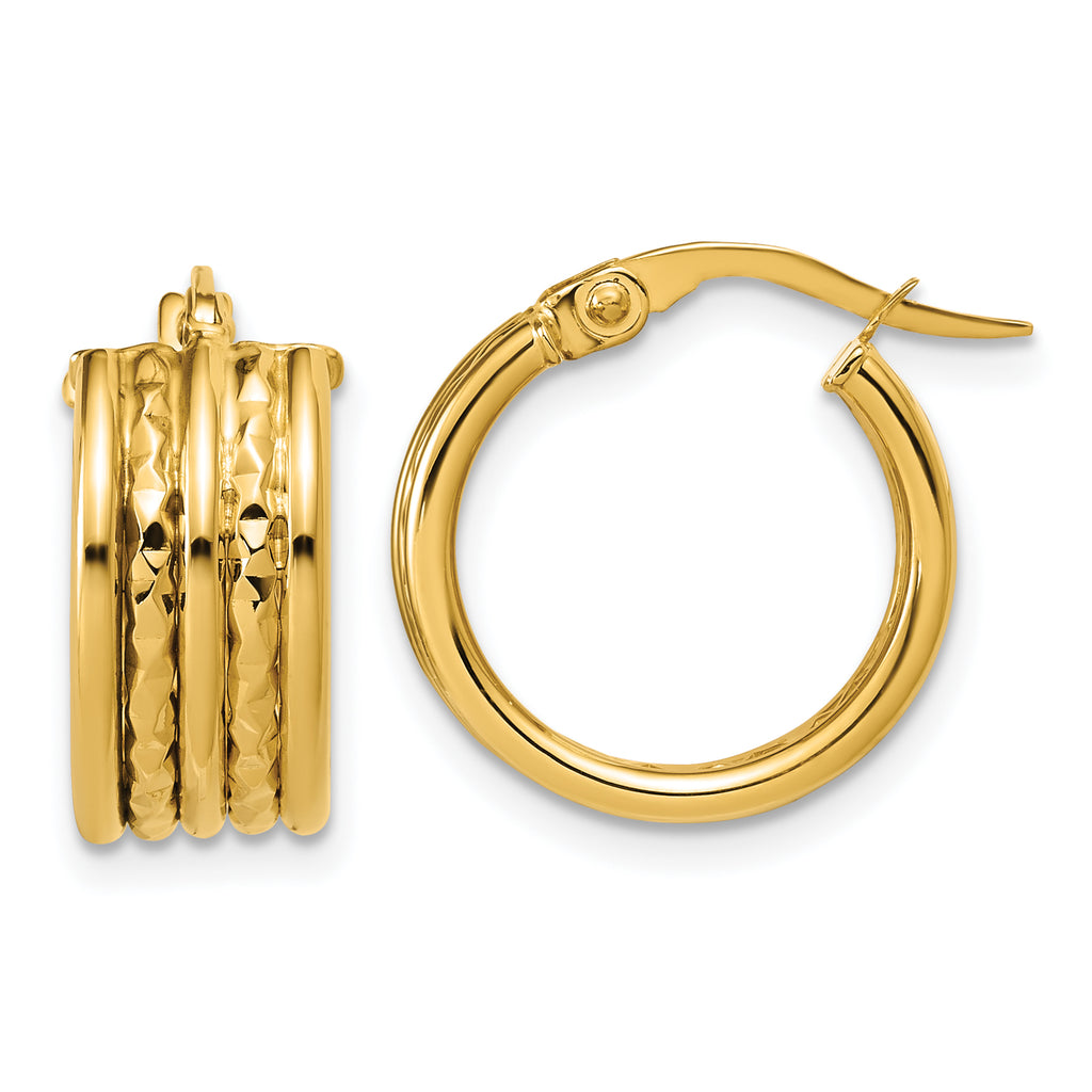 14K Polished and Diamond-cut Hoop Earrings