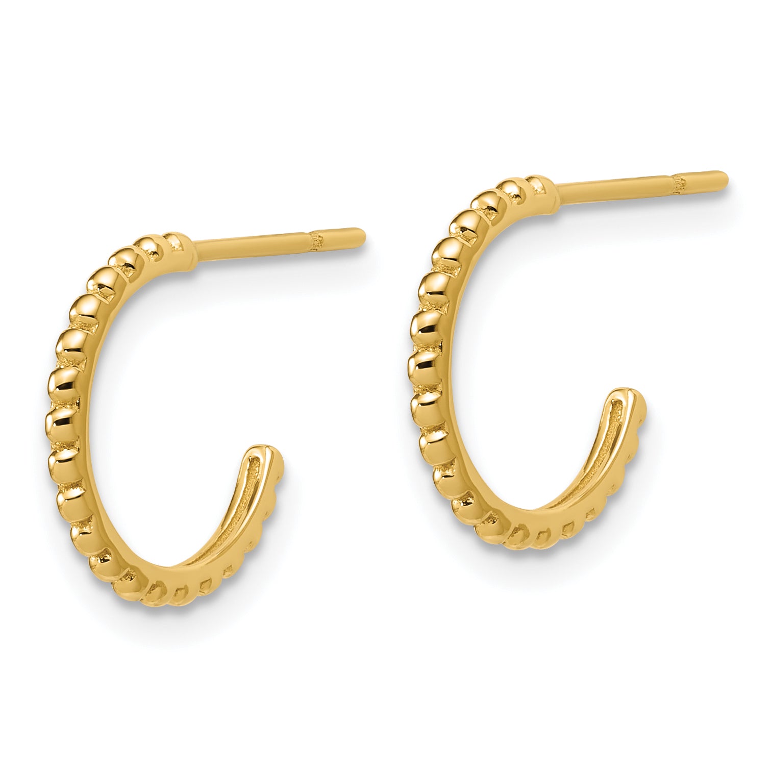 14K Polished and Beaded J-Hoop Post Earrings Secondary image